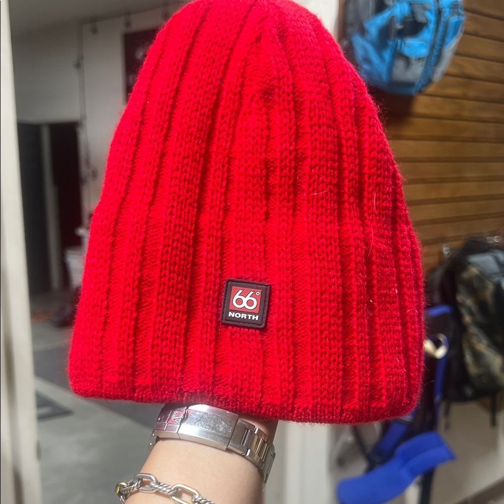 66°North Red Ribbed Knit Beanie